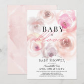 Baby in Bloom Waterverf Roos Virtual Baby shower Kaart (Voorkant / Achterkant)