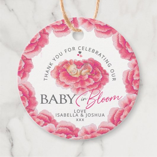 Baby in Bloom waterverf roze baby shower Bedankjes Labels (Voorkant)