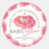Baby in Bloom waterverf roze baby shower gunst Ronde Sticker (Voorkant)