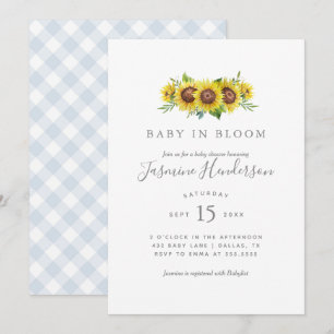 Baby in Bloom Waterverf Sunflower Baby shower Inv Kaart