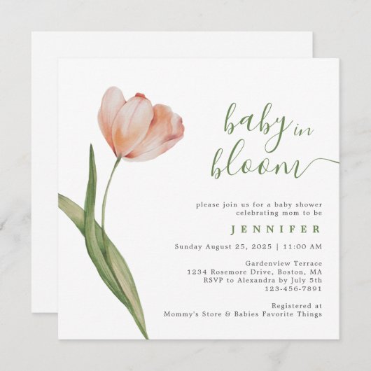 Baby in Bloom Waterverf Tulp Baby shower Kaart (Voorkant / Achterkant)