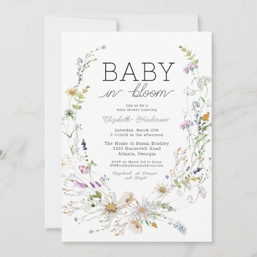 Baby in Bloom Waterverf Wildbloem Baby shower Kaart (Voorkant)