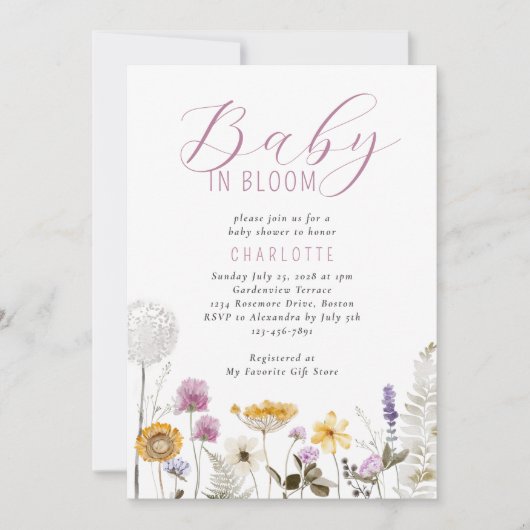 Baby in Bloom Waterverf Wildbloem Baby shower Kaart (Voorkant)