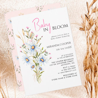 Baby in Bloom Waterverf Wildbloem Baby shower Kaart