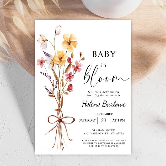 Baby in Bloom Waterverf Wildbloem Baby shower Kaart