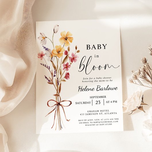 Baby in Bloom Waterverf Wildbloem Baby shower Kaart