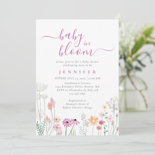 Baby in Bloom Waterverf Wildbloem Baby shower Kaart (Staand voorkant)