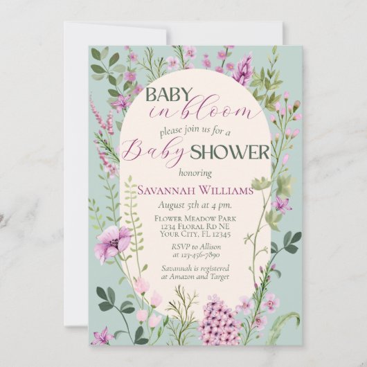 Baby in Bloom Waterverf Wildbloemen Baby shower Kaart (Voorkant)
