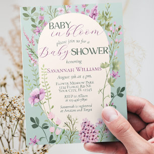 Baby in Bloom Waterverf Wildbloemen Baby shower Kaart