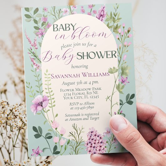 Baby in Bloom Waterverf Wildbloemen Baby shower Kaart