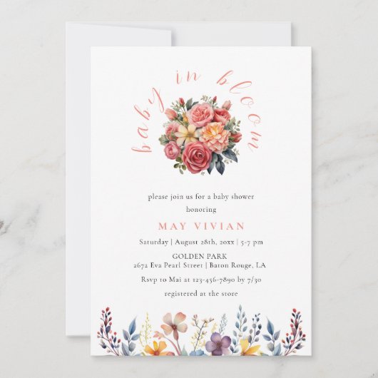 Baby in Bloom Waterverf Wildflower Baby shower Kaart (Voorkant)