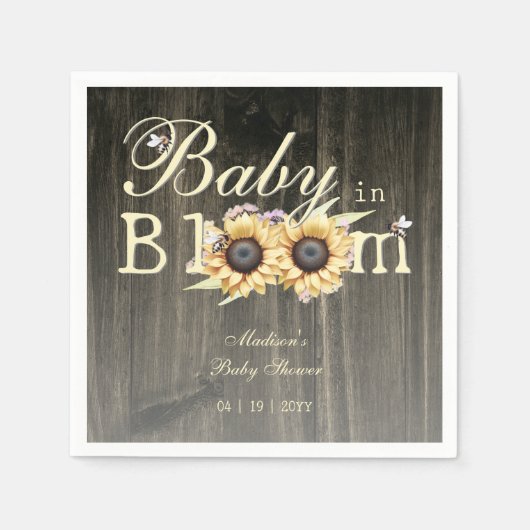 Baby in Bloom Waterverf Zonnebloem Baby shower Servet (Voorkant)