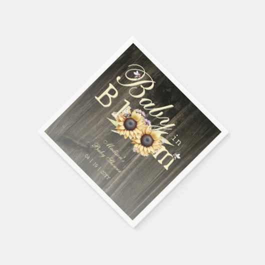 Baby in Bloom Waterverf Zonnebloem Baby shower Servet (Hoek)