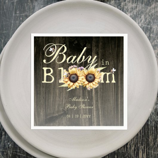 Baby in Bloom Waterverf Zonnebloem Baby shower Servet
