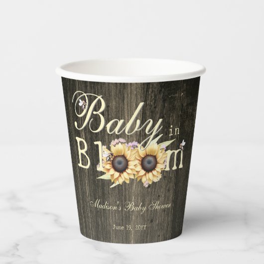 Baby in Bloom Waterverf Zonnebloemen Baby shower Papieren Bekers (Voorkant)