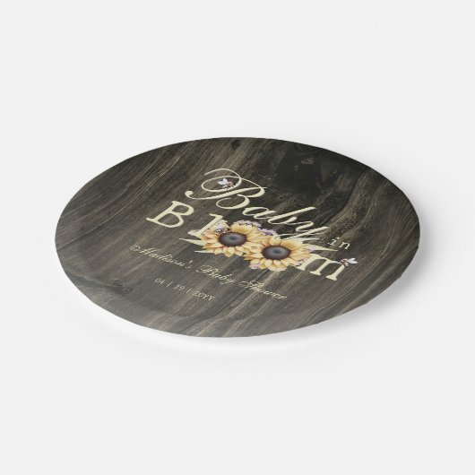 Baby in Bloom Waterverf Zonnebloemen Baby shower Papieren Bordje (Gekanteld)