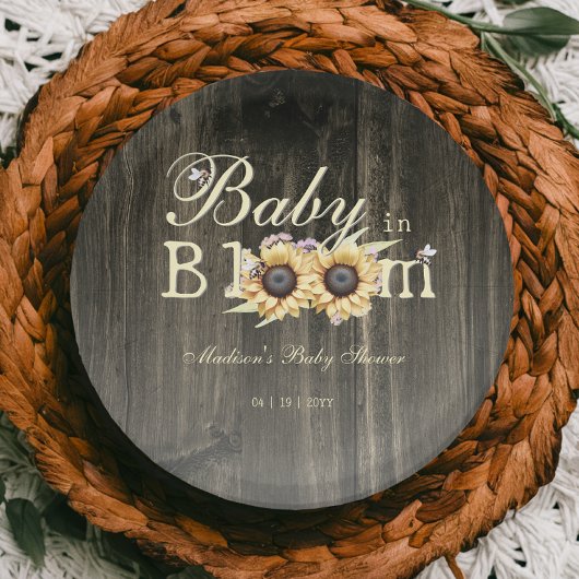 Baby in Bloom Waterverf Zonnebloemen Baby shower Papieren Bordje