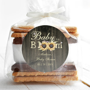 Baby in Bloom Waterverf Zonnebloemen Baby shower Ronde Sticker