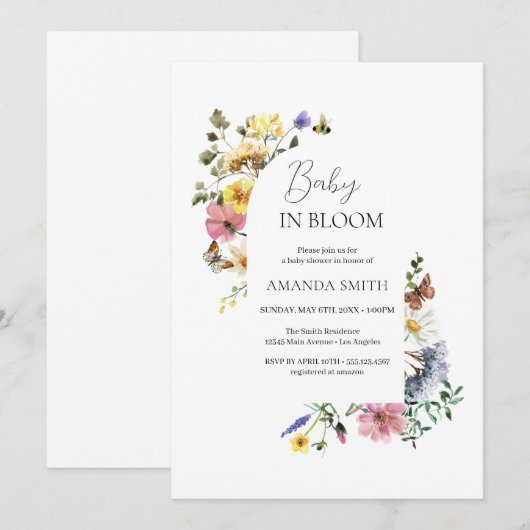 Baby in Bloom Weide Wilde Bloemen Douche Kaart (Voorkant / Achterkant)