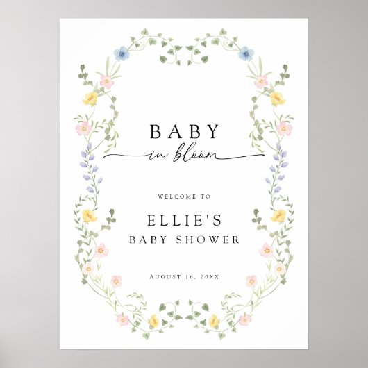 Baby In Bloom Welcome Poster Sign (Voorkant)