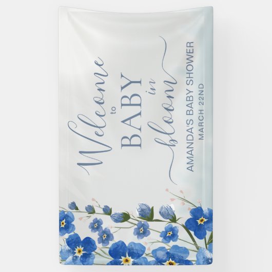 Baby in Bloom Welkom Jongen Blauwe Bloemendouche Spandoek (Verticaal)