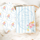 Baby in Bloom Whimsical Blue Bow Baby shower Kaart
