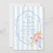 Baby in Bloom Whimsical Blue Bow Baby shower Kaart (Voorkant)
