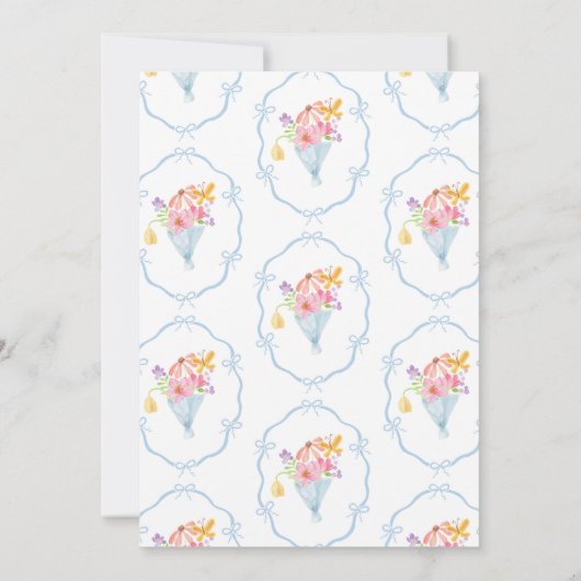Baby in Bloom Whimsical Blue Bow Baby shower Kaart (Achterkant)