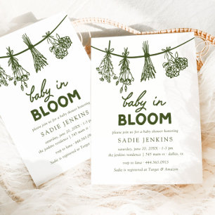 Baby in Bloom Whimsical Green Baby shower Kaart