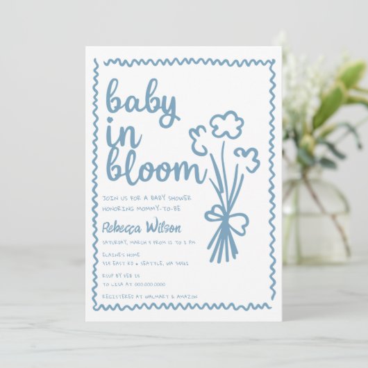 Baby in Bloom Whimsical Hand Drawn Boy Baby shower Kaart (Staand voorkant)