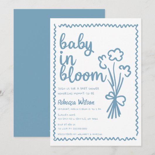 Baby in Bloom Whimsical Hand Drawn Boy Baby shower Kaart (Voorkant / Achterkant)