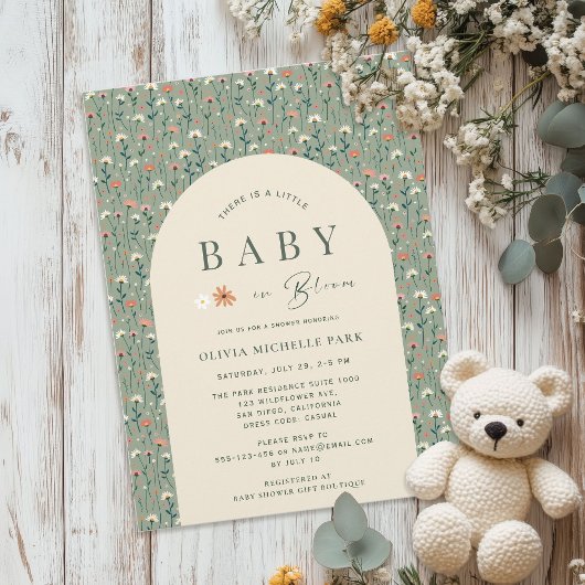 Baby in Bloom Whimsical Wildflower Baby Shower Kaart