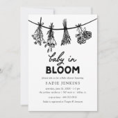 Baby in Bloom Whimsical Zwart-wit Baby shower Kaart (Voorkant)