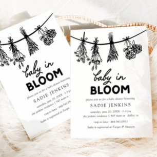 Baby in Bloom Whimsical Zwart-wit Baby shower Kaart