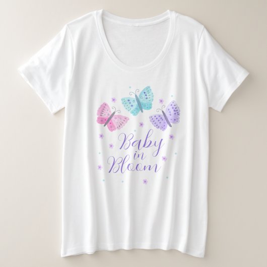 Baby in Bloom Whimsische Vlinder Baby Shower Grote Maat T-shirt (Design voorkant)