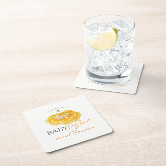 Baby in Bloom whimsy waterverf geel baby shower Kartonnen Onderzetters (Insitu)