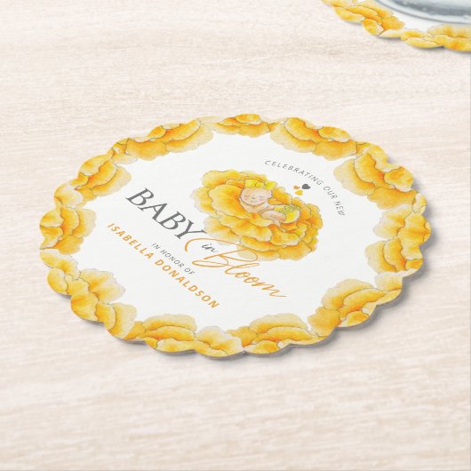 Baby in Bloom whimsy waterverf geel baby shower Kartonnen Onderzetters (Gekanteld)