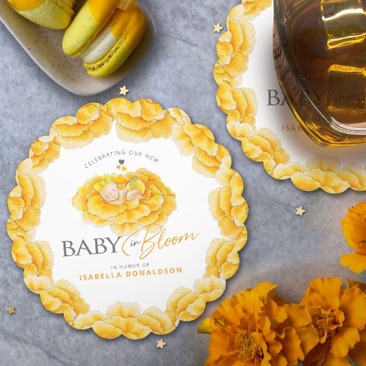 Baby in Bloom whimsy waterverf geel baby shower Kartonnen Onderzetters