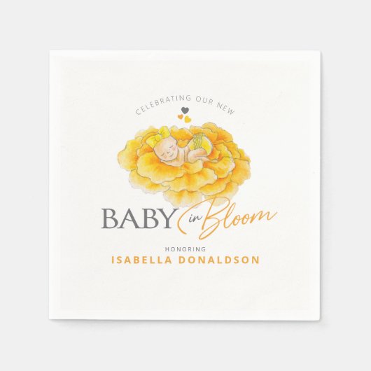 Baby in Bloom whimsy waterverf geel baby shower Servet (Voorkant)