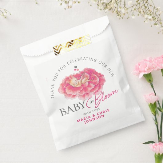 Baby in Bloom whimsy waterverf roze baby shower Bedankzakje (Gezegeld)