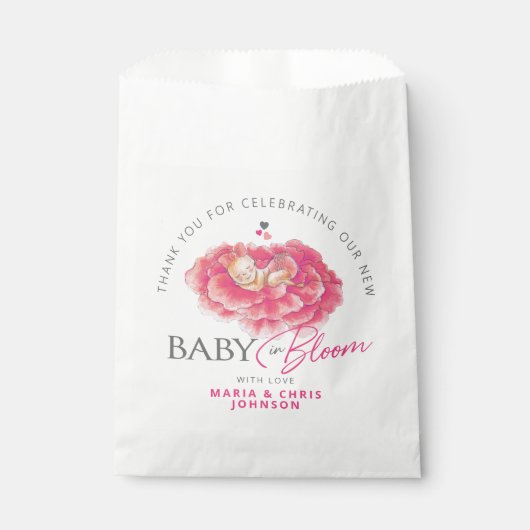 Baby in Bloom whimsy waterverf roze baby shower Bedankzakje (Voorkant)