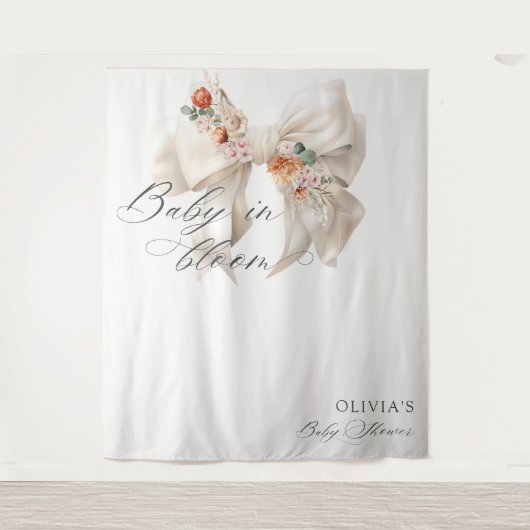 Baby in Bloom White Bow Floral Baby shower Wandkleed (Voorkant)