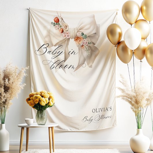 Baby in Bloom White Bow Floral Baby shower Wandkleed