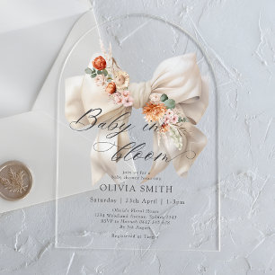 Baby in Bloom White Bow Floral Modern Baby shower Acryl Uitnodigingen
