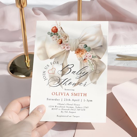 Baby in Bloom White Bow Herfst Floral Baby shower Kaart