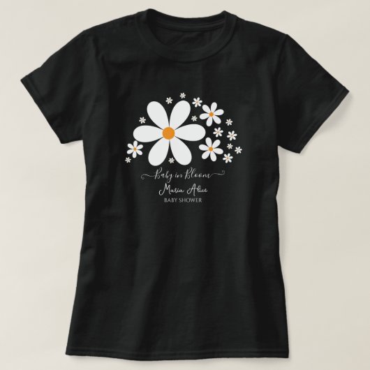 Baby in Bloom White Daisy Baby shower T-shirt (Design voorkant)