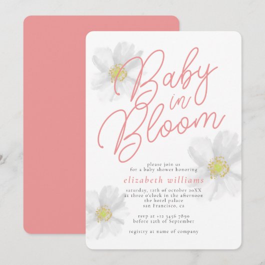 Baby in Bloom White Daisy Theme Baby shower Kaart (Voorkant / Achterkant)