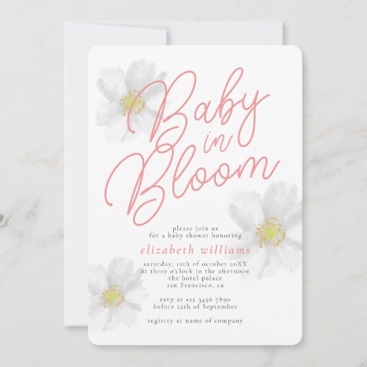 Baby in Bloom White Daisy Theme Baby shower Kaart (Voorkant)