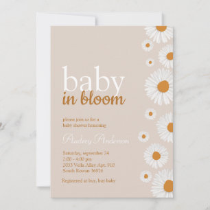 Baby in Bloom White Flower Baby shower Invitation Kaart