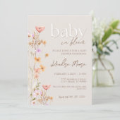 Baby In Bloom Wild Flower Baby shower Invitation Kaart (Staand voorkant)